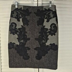 Reiss Womens Black Gray Lace Accent Pencil Skirt 8
